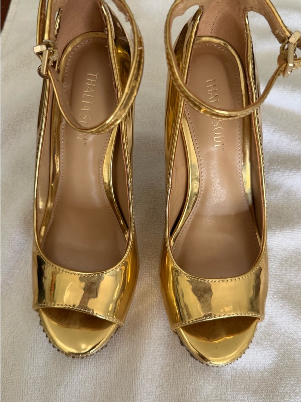Thalia Sodi Metallic Gold Peep-Toe Platform Heels
